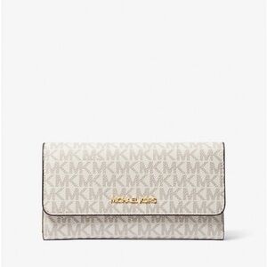 Michael Kors Cream Jet Set Large Logo Trifold Wallet